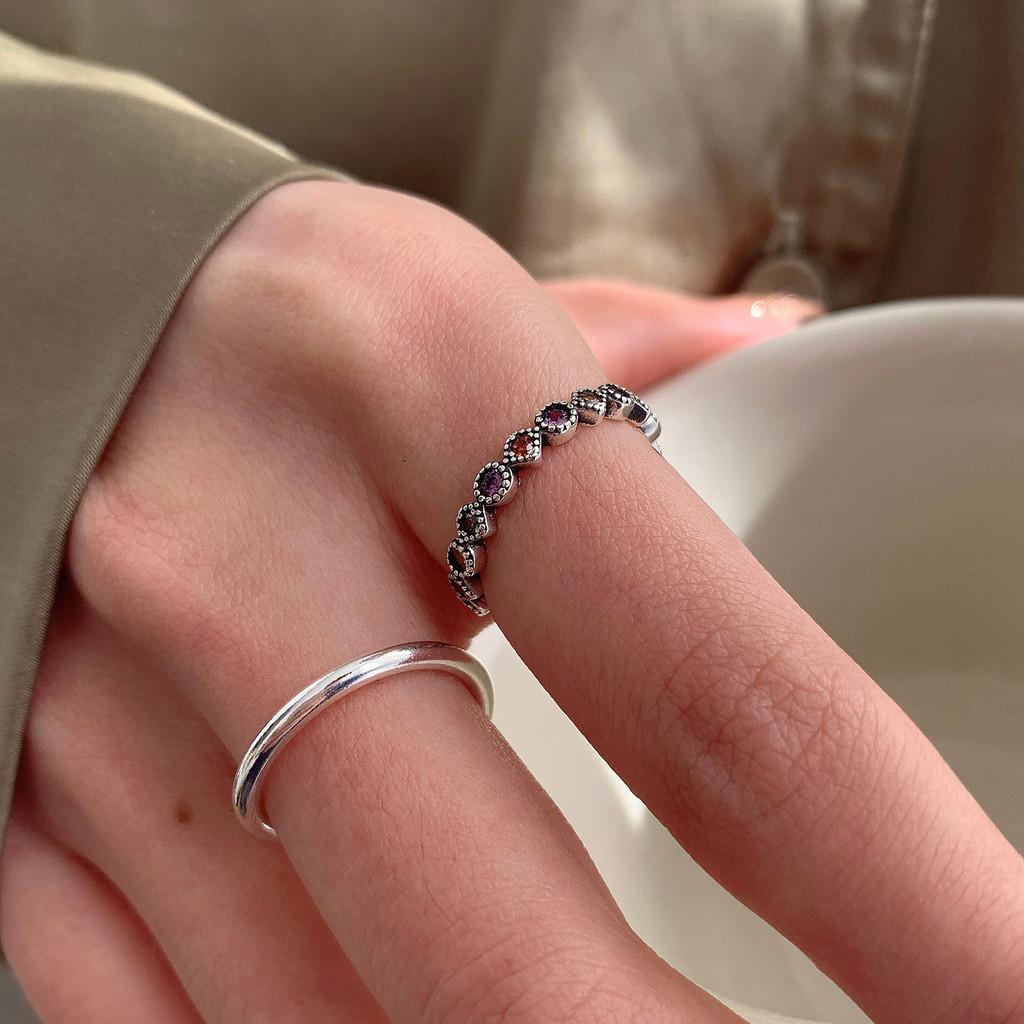 Exquisite S925 Silver Retro Rainbow Zircon Adjustable Ring For Women Stylish And Elegant