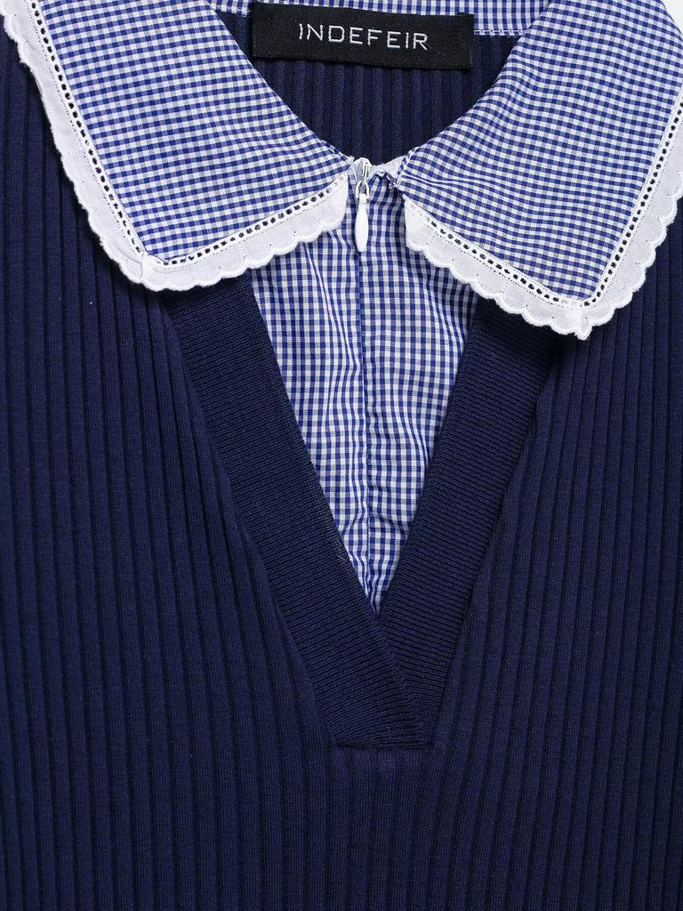 2025 European & American Style Women's Spring Ribbed T-Shirt with Turn-Down Collar