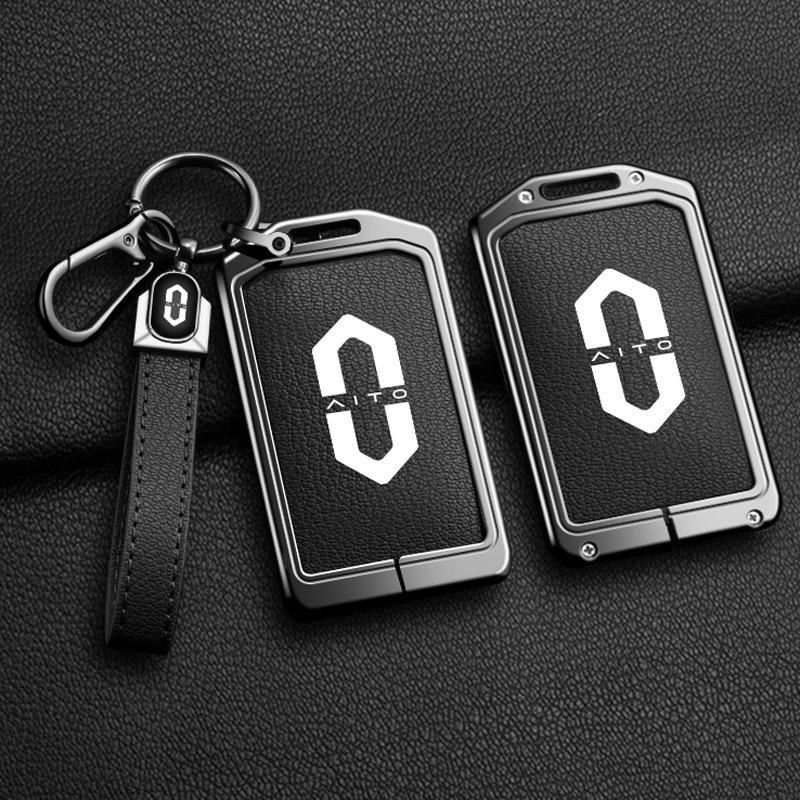 Huawei AITO M7/M5/M5ev Key Case: Genuine Leather Full-Coverage Key Shell & Buckle