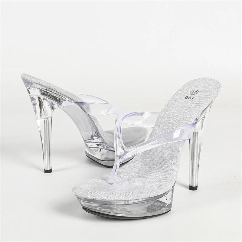 Eilyken Fashion PVC Transparent Crystal Women Slippers Sexy Stiletto Heels Nightclub Wedding Stripper Shoes Zapatos De Mujer