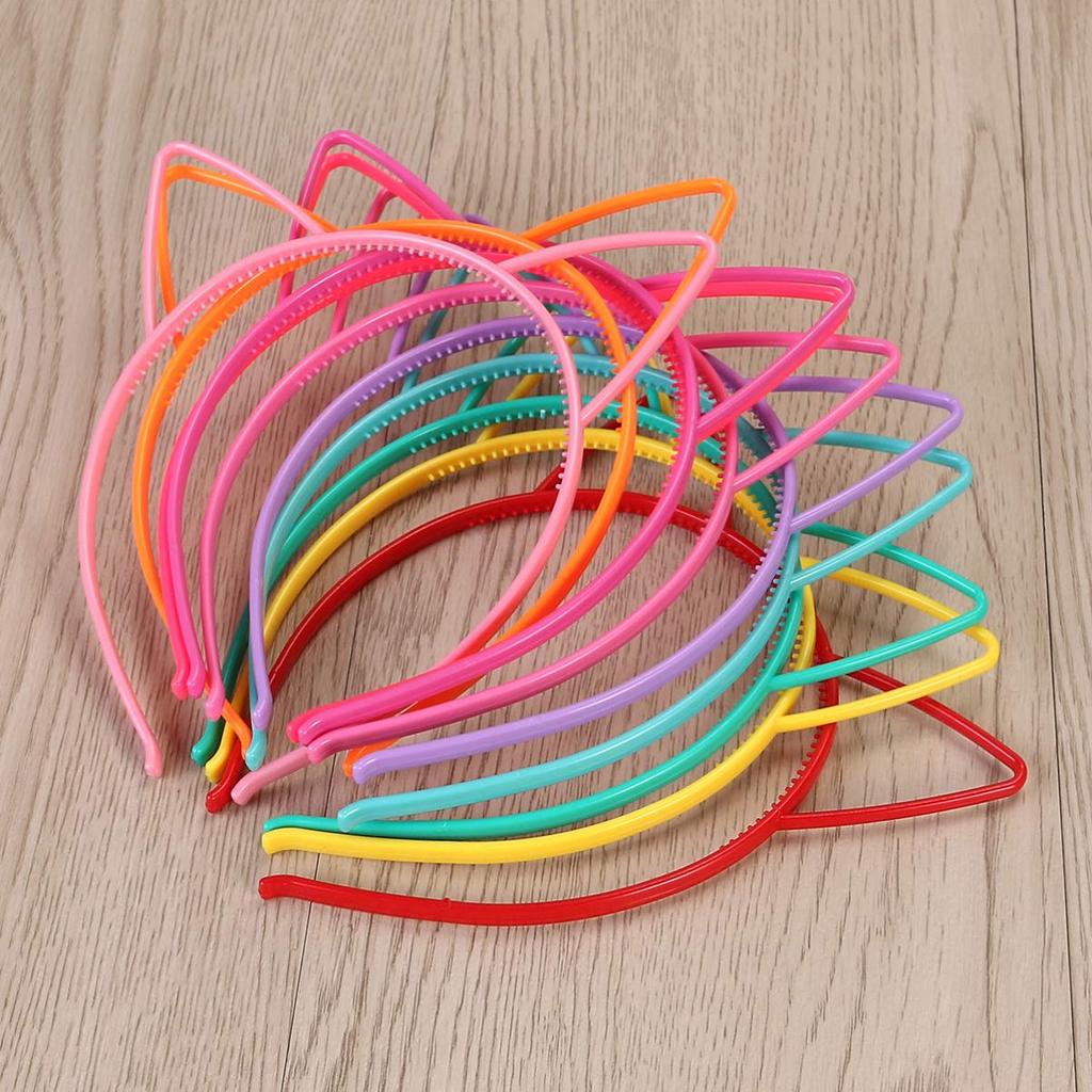 Frcolor Cat Ear Headbands, Plastic Hairbands, Hair Clips for Kids, Costume Hair Ornaments, for Parties, 10-Piece Set (Mixed Colors)