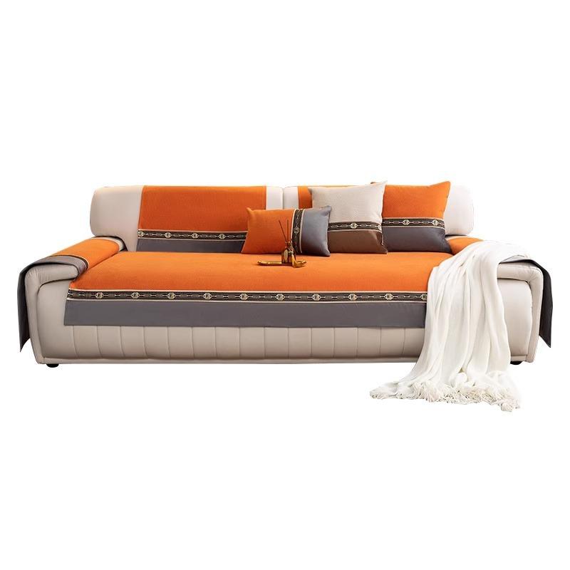 Chenille Sofakissen, Ganzjahres-Universal-Anti-Rutsch-Wohnzimmer-Sitzkissen, moderner leichter Luxus orangefarbener Sofabezug, Rückenlehnenhandtuch