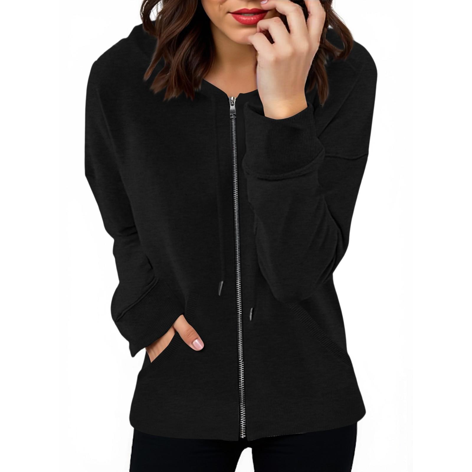 

Женская толстовка с длинным рукавом на молнии, повседневная однотонная толстовка с капюшоном и карманами XL