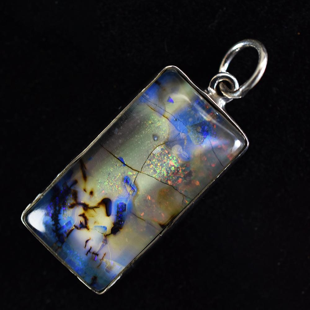 Rare Quality Natural Opal 28 Ct Emerald Pendant 925 Sterling Silver Certified