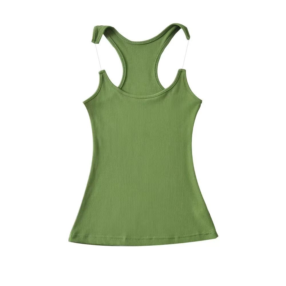 

Невидимый плечевой ремень однотонный жилет женский европейский и американский стиль круглый вырез обтягивающий подтяжки, пикантный девчачий обтягивающий топ чистого желания S трава зеленый