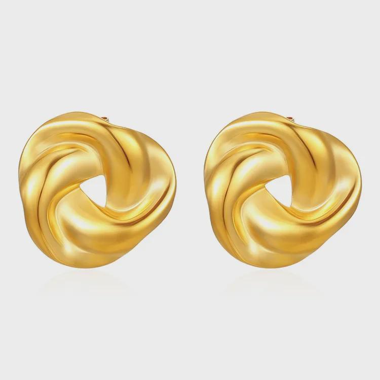 Cercei din Oțel Inoxidabil Răsucit Irregular Placat cu Aur de 18K pentru Femei - Tendință de Modă Europeană și Americană
