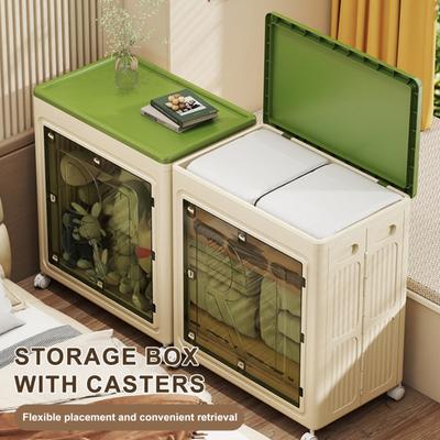 Clothes Storage Bin with Lid Wheels Large Capacity Double Doors Foldable Laundry Clothing Sheets Blanket Snacks Toys Closet Organizer Box