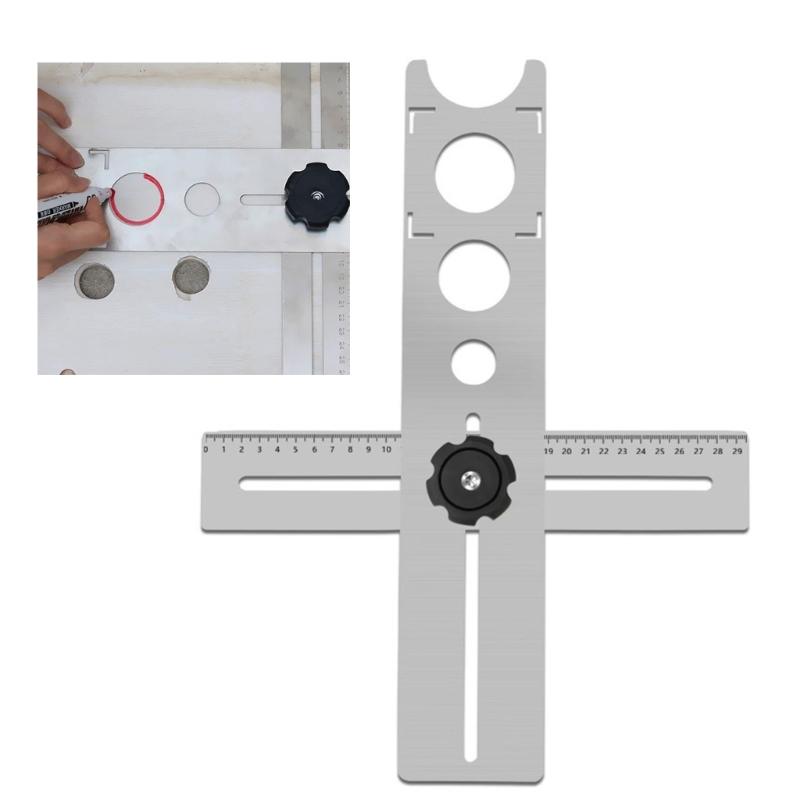 40cm Ceramic Glass Tile Hole Locator Ruler for Multiple Tile Size Stainless Steel Adjustable Measuring Punching Tool