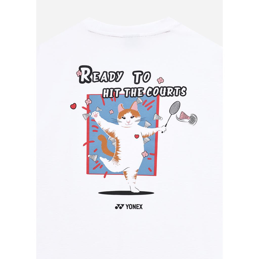YONEX 251Ts050U White Unisex Cat Graphic Short Sleeve T-Shirt