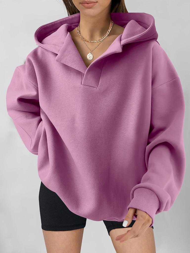 2024 Women's Solid Color Loose Hooded Sweatshirt - Autumn/Winter Long Sleeve Sportswear for Europe & America