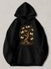 Black Pullover Hoodie with Vintage Tree of Knowledge Print Open Books On Branches Graphic Sweatshirt Unisex Casual Streetwear for