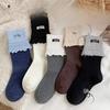 Women's Autumn Cotton Socks with Fabric Labels and Black Ear Edges, Dui Dui Socks, Anti-odor Boneless, Sweat-absorbing and Breathable Long Socks