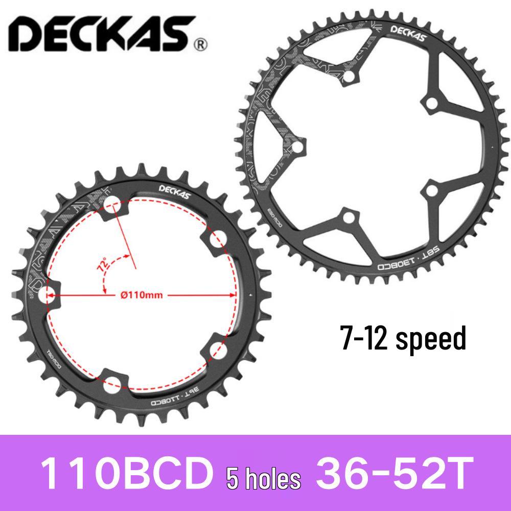 

Deckas 110BCD Road Bike Chainring 36-58T, 5-Hole, Single Ring, Positive-Negative Tooth Design 5 Bolts for Chainring