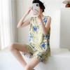 Women's Summer Ultra-Thin Cotton Satin Pajamas Set With Shorts And Sleeveless Vest, Cool Comfort Home Wear For Hot Weather