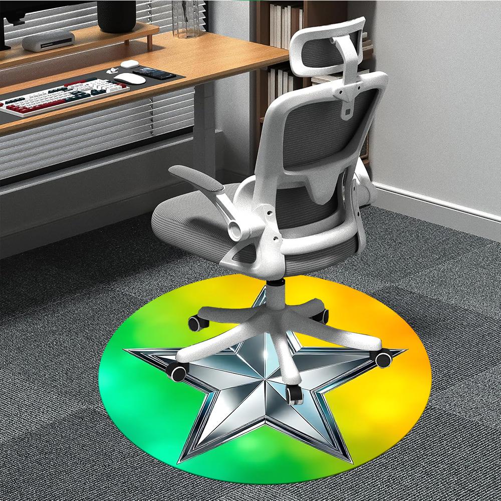 1pc Star Badge Chair Carpet for Office, Round Polyester Mat, Indoor Decor for Office, Easycare Fabric, Washable Non-slip Area Carpet