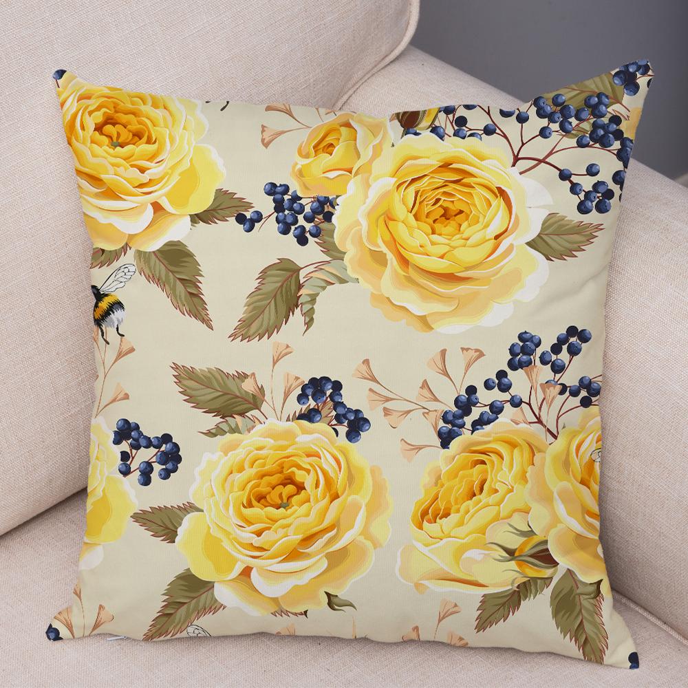 Nordicstyle Roses and Birds Cushion Cover Double Print Decor Plant Pillow Case Soft Plush Pillowcase for Sofa Home Children Room