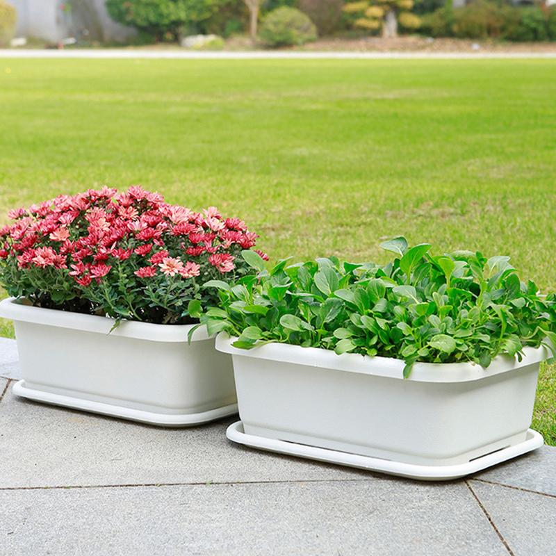 1Set Plastic Vegetable Planters With Tray Rectangular Flowerpots For Balcony Indoor Gardening Breathable Plants Pots Garden Tool