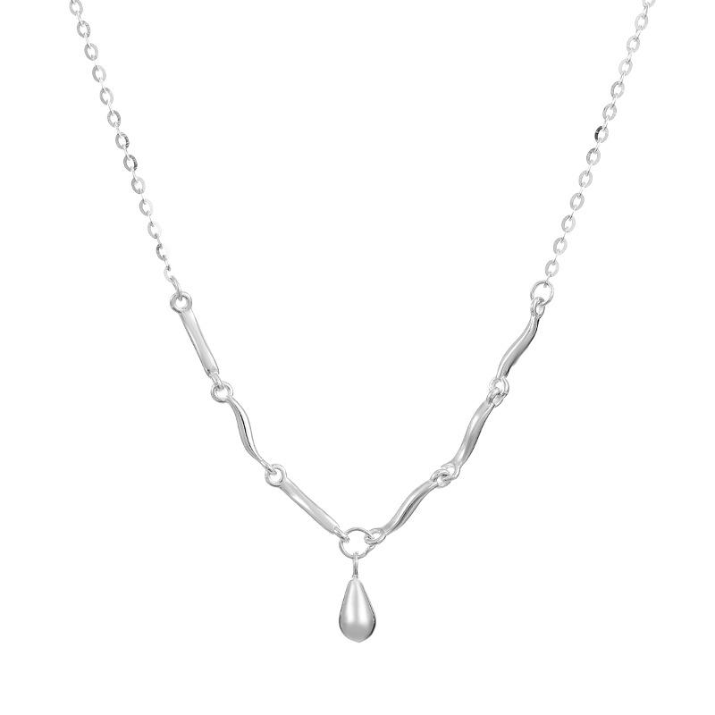 Cui Yan S925 Sterling Silver Wave Water Drop Necklace for Women - 2025 Korean Style, Celebrity-Inspired Collarbone Chain.
