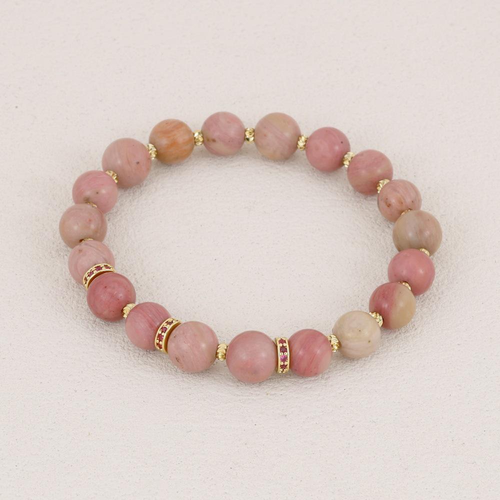 Elegant Semi-Precious Stone Beaded Bracelet - Light Luxury, High-End, Versatile Elastic Round Beads for Couples