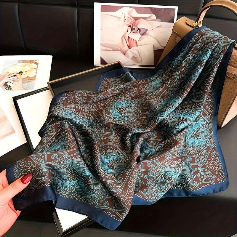 Luxury Paisley Print Square Scarf Hijab Women Satin Silk-like Bandana Headband Neckerchief Female Hair Band Wrap Shawls Foulard