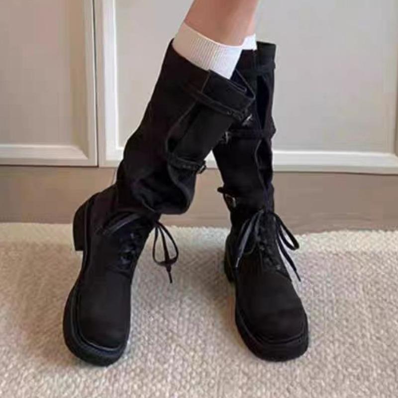 Fashion Women High Boots Flats Knee High Chelsea Gladiator Boots Winter Shoes Casual New 2025 Designer Dress Brand Lace Up Woman Botas