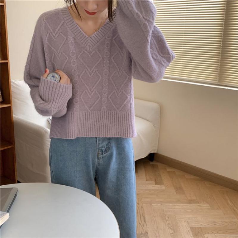 

Весенне-осенний женский свитер, свободный топ с v-образным вырезом, короткое пальто, свитер, модный пуловер меньшинства 2XL фиолетовый