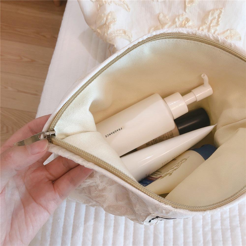 76 Canvas Makeup Cosmetic Bag Travel Organizer Embossing Flower Pattern Toiletry Travel Bag