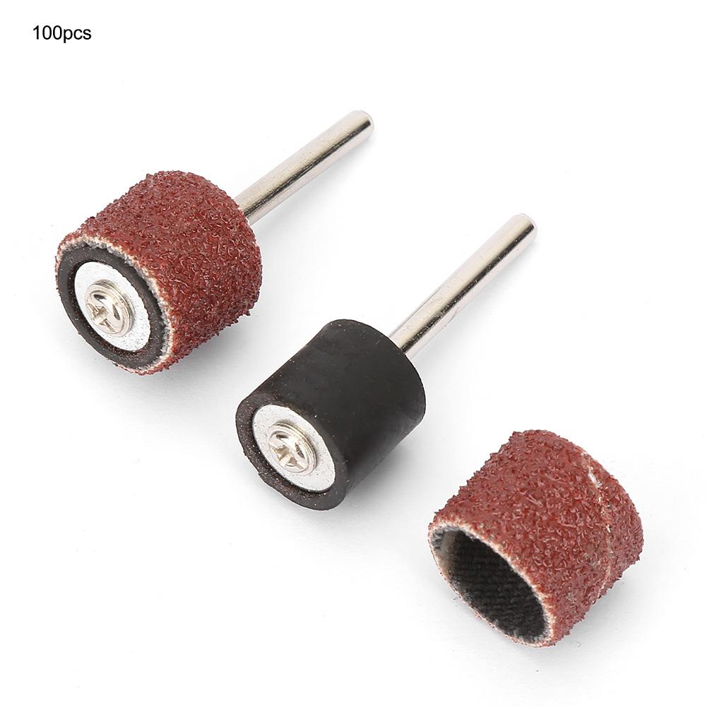 100Pcs 12mm Abrasive,   Sandpaper Wheel 100pcs 80 mesh Sand Paper sandpaper wheel 2 poles Grinding Bit 2Pcs Rods