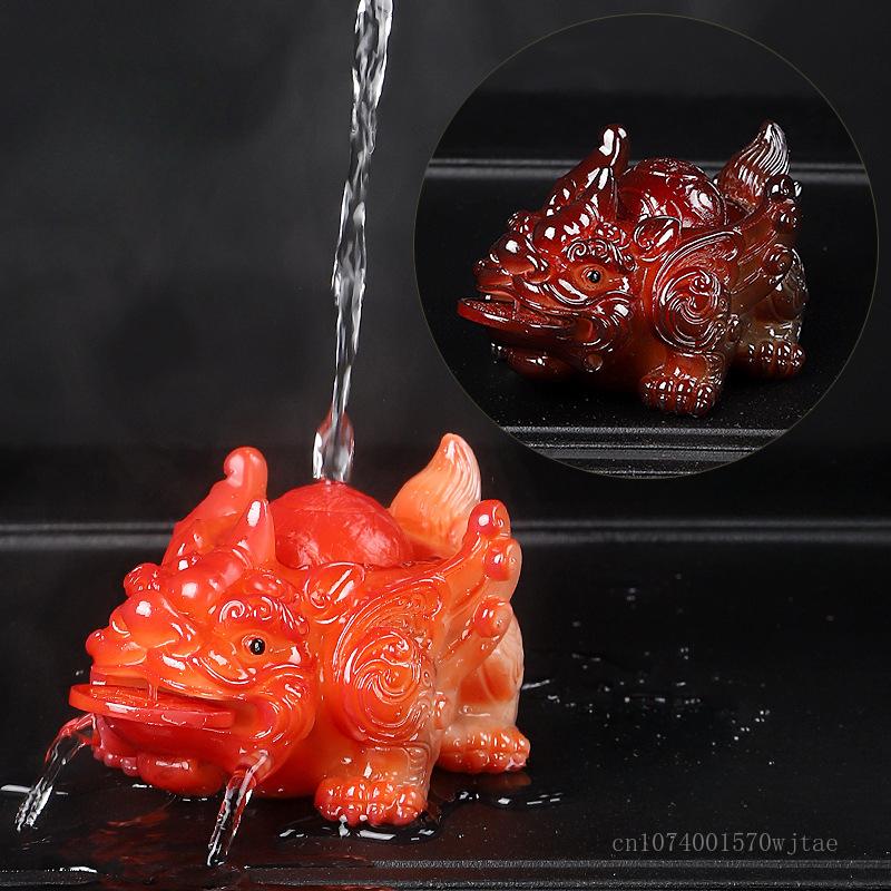 Color Changing Changing Wealth Resin Tea Pets, Water Sprinkling Pixiu Creative Tea Set Accessories Boutique Small Ornaments, 1Pc
