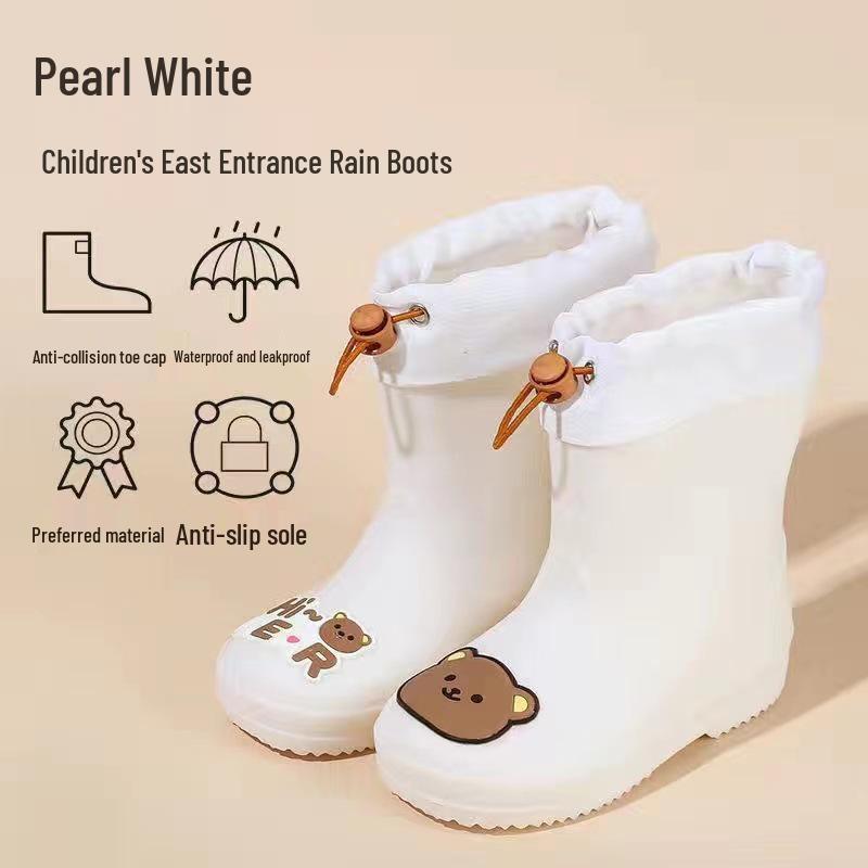Girls' Korean Style Non-Slip Cartoon Rain Boots, Ages 7-12, Waterproof with Drawstring for Toddlers and Kindergarten