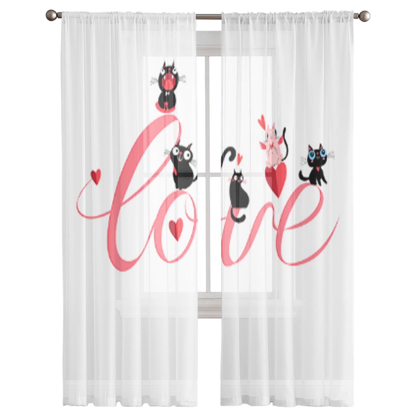 

Тюлевые шторы с котами на белом фоне для украшения гостиной, современная вуаль, шифоновые шторы для спальни, прозрачная вуаль 135W x 114H(cm)