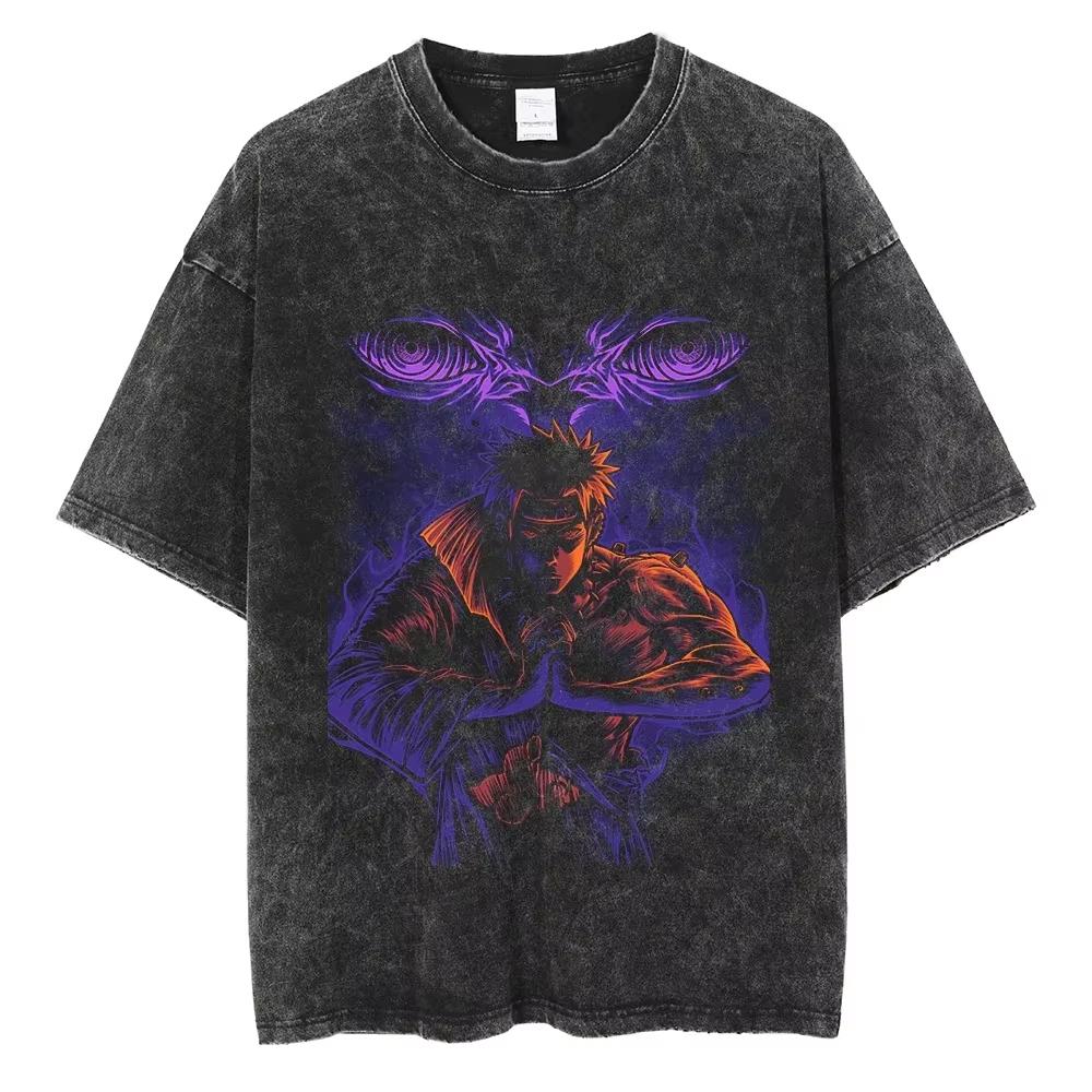 Anime Naruto TShirt Manga Retro Washed Version Kakashi TShirt Pain TShirt Lee Tobi Top Mens  Cotton Streetwear