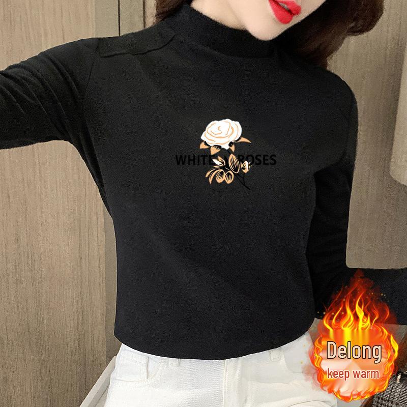 2025 Autumn/Winter Women's German Velvet Thermal Double-Sided Fleece Turtleneck Base Layer Top