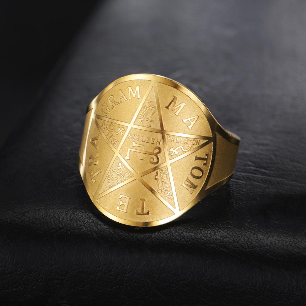 COOLTIME Pentagram of Solomon Ring Stainless Steel Adjustable Supernatural Magician Amulet Ring Jewelry Gift for Women Men