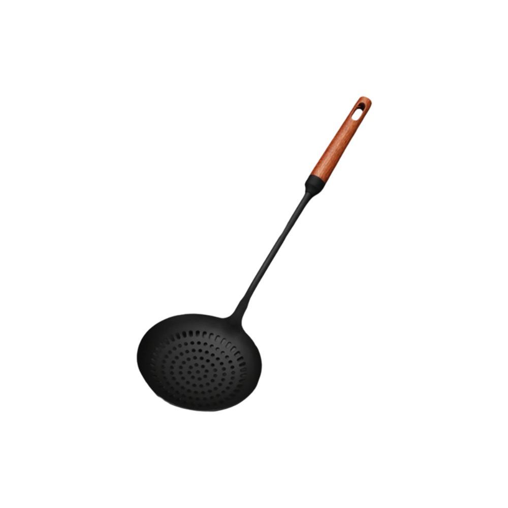 Heat-resistant Iron Wok Spatula Wood Long Handle Strainer Spoon Frying Scoop Chinese Restaurant