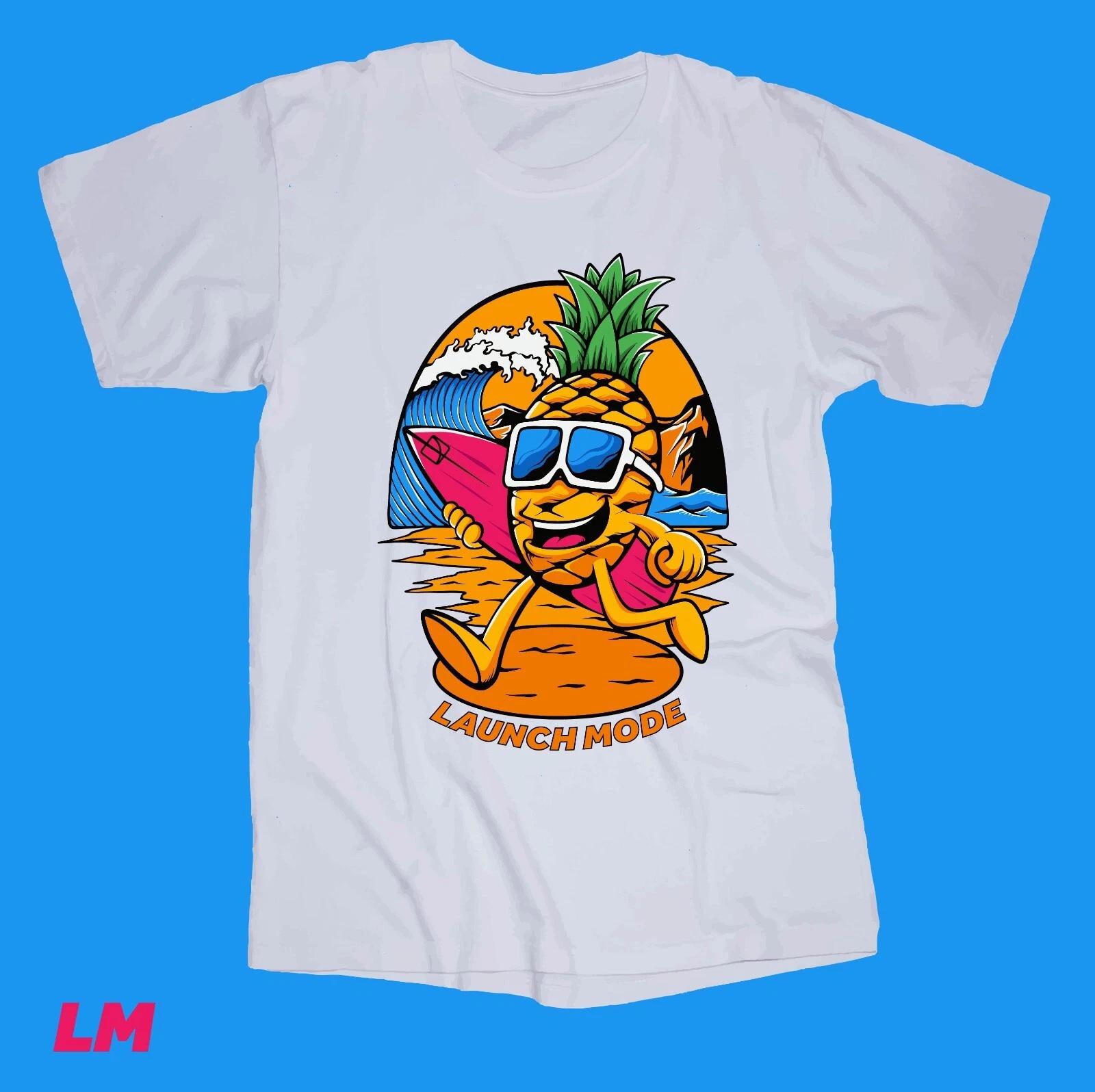 Launch Mode Pineapple Surfer White T-shirt Hawaii Island Beach Waves Cali Surf 4XL