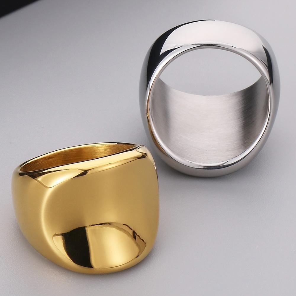 18K Vacuum Plated Wide Rings for Man Solid 316l Stainless Steel Men's Band Accessories Engagement Ring Birthday Party Jewelry
