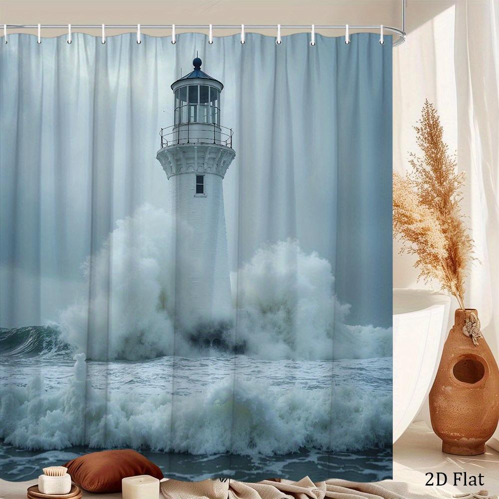 Ocean Lighthouse Shower Curtain Waterproof Moisture Proof Privacy Protection Print Storm Sea View Coastal Decor Bathroom Art