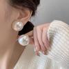 French Large Half Round Imitation Pearl Earrings for Women Minimalist Stud Earring New Light Luxury Vintage Wedding Jewelry