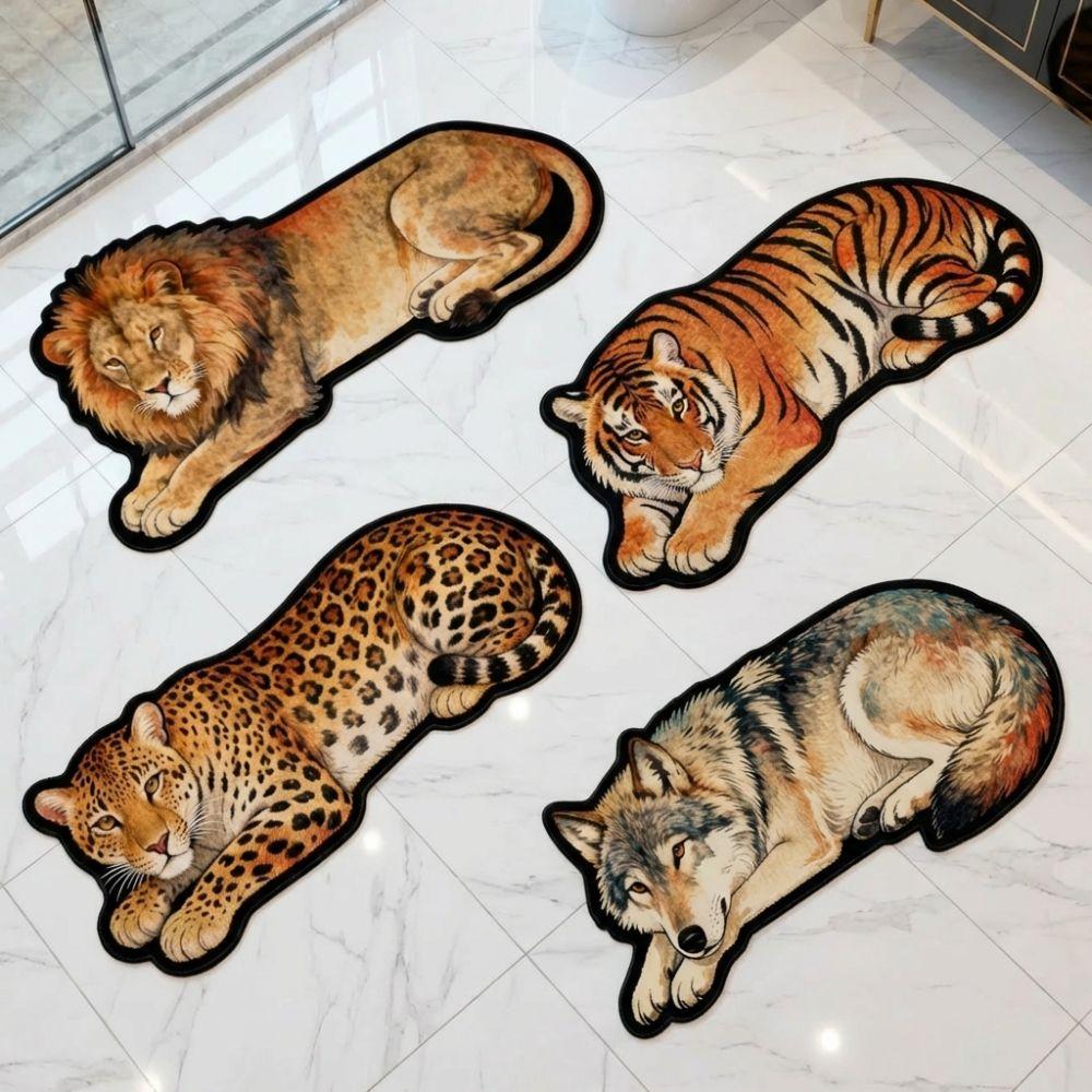 Anti-slip Tiger Carpet Rug 2D Flat Wolf Floor Mat New Lion Doormat  Bedroom Bathroom