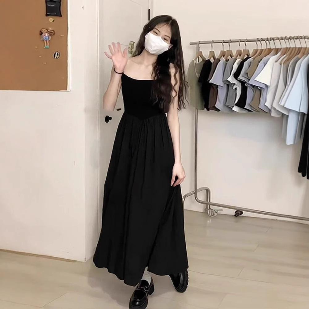 

Summer High Waisted Suspender Dress Female Casual Simple Versatile Long Dresses Women Elegant Streetwear Camisole Dress Slimming and Long Skirt XXL чорний
