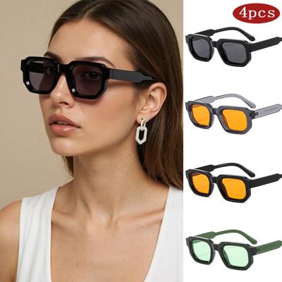 4pcs Classic Retro Women Sunglasses Square Frame Glasses Simple Fashion Style Street Pography Eyeglasses UV400 Female
