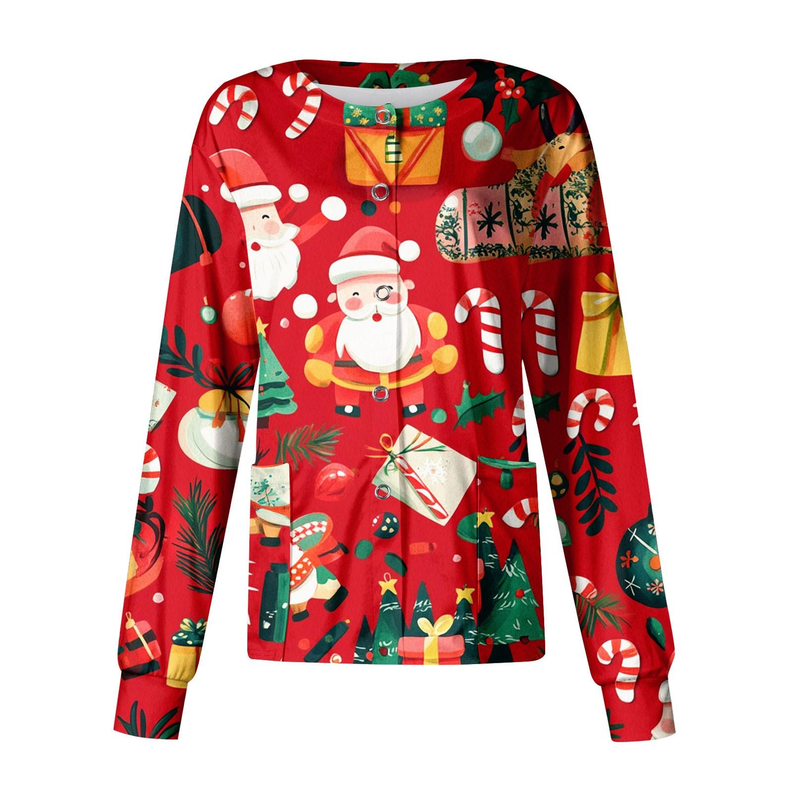 

Женский повседневный однобортный топ с длинным рукавом и рождественским принтом Dry-nurse XXXXL красный