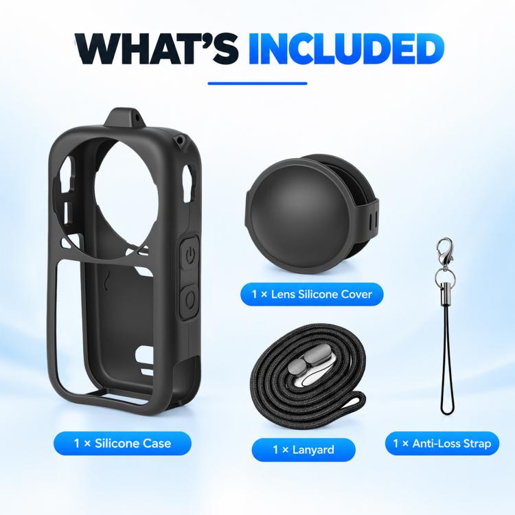 For Insta360 X6 PULUZ Silicone Protective Case with Lens Cover & Strap (Black)