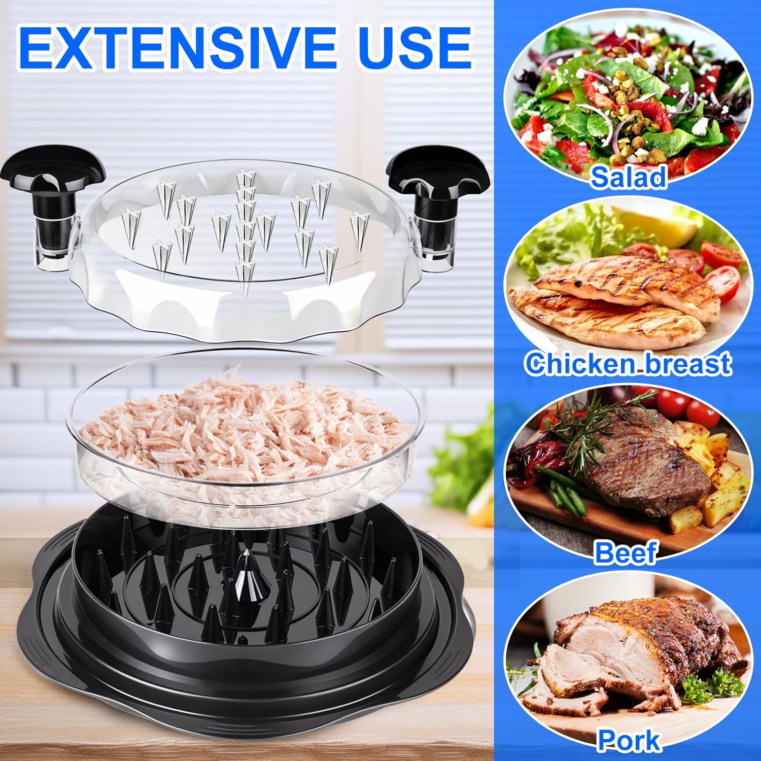 Chicken Breast Shredder, Chicken Shredder Tool Twist Large, Visible Meat Shredder Tool Twist with Separate Plate, Non-Slip Bottom, Ergonomic Handle,