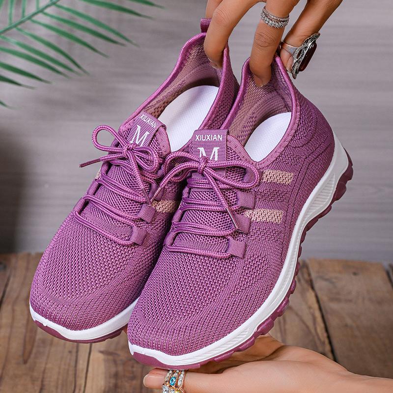 Fashion Women's Casual Running Shoes Soft Sole Breathable Knitted Sneakers Woman Comfort Non Slip Walking Shoes Purple Platform Sneakers