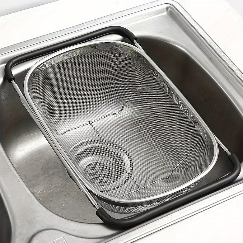 1pc Adjustable Stainless Steel Sink Colander - Multifunctional Vegetable and Fruit Washing Basket with Drain Rack Strainer