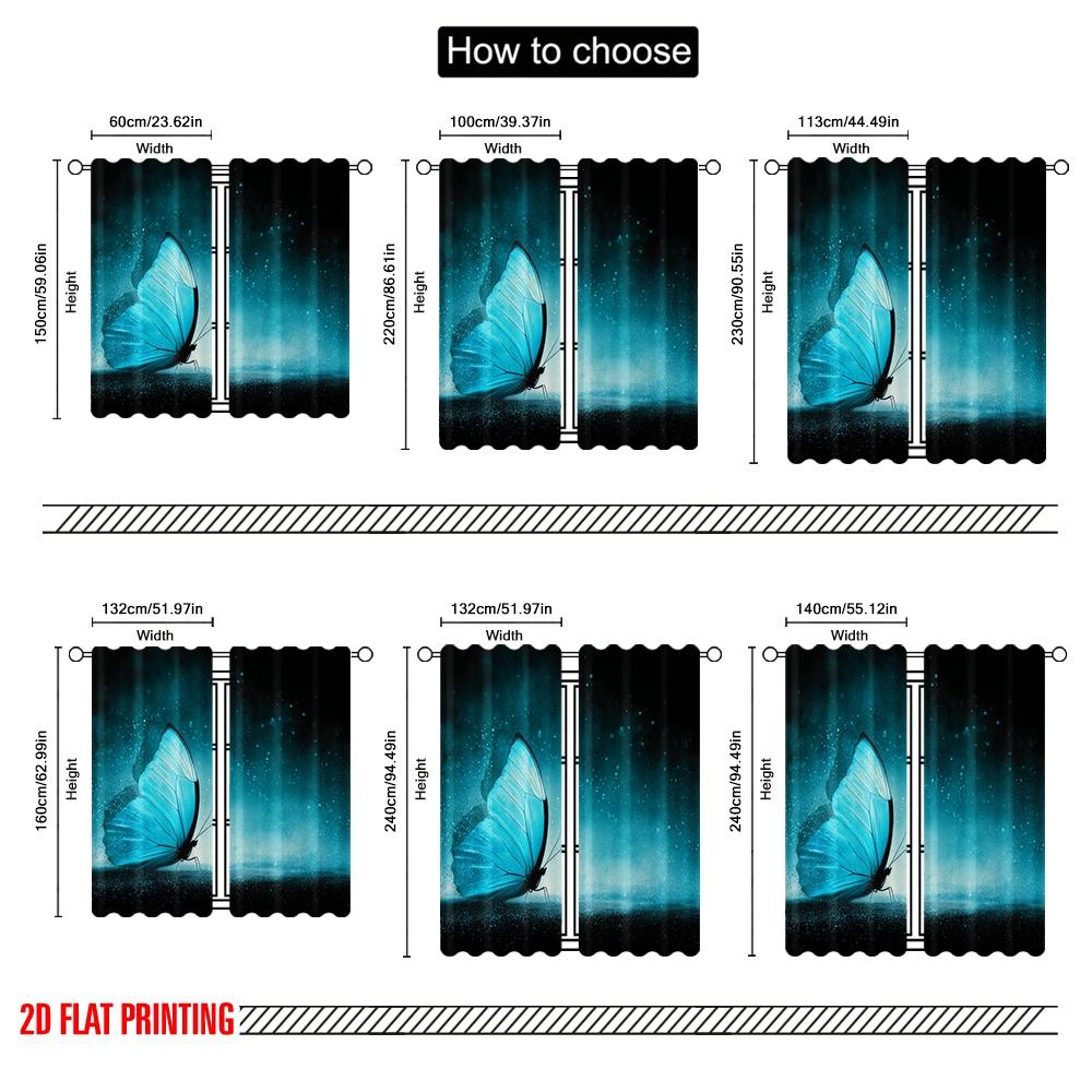 Flat Printing Scene Curtains Turquoise Butterfly Galaxy Digital Printed Polyester Drapes Party Decorations Use Po Curtain Set Of 2 Made Washable