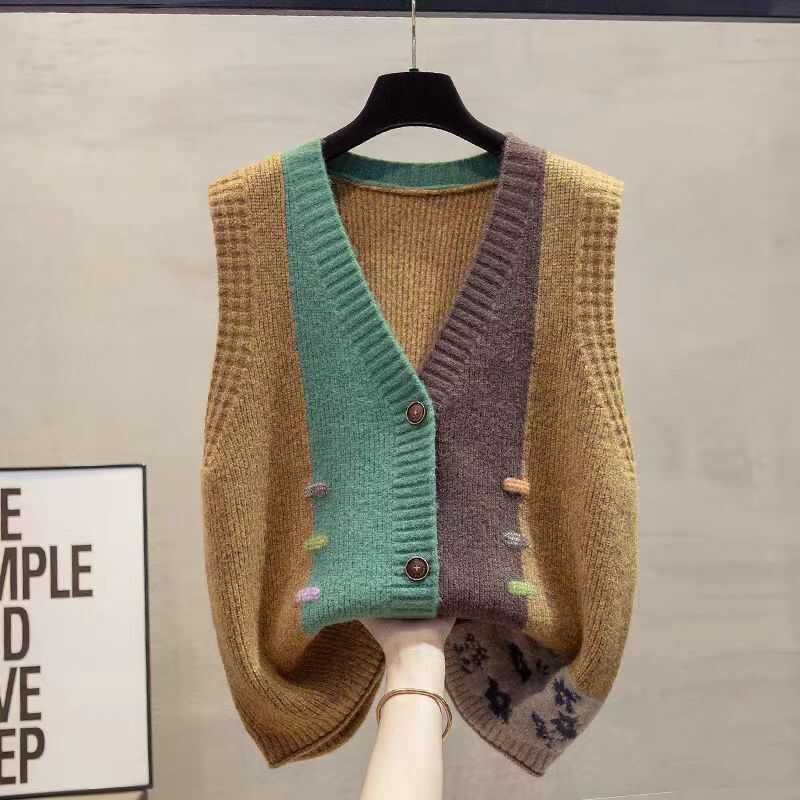 Sweater Knitted Cardigan Spring and Autumn Vest Fashion Cover Meat All-match Loose Outer Wear Clip Outer Vest Waistcoat