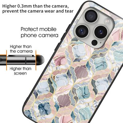 For iPhone 16 Pro Cases Pattern Printed Anti-Drop Tempered Glass+TPU Phone Cover